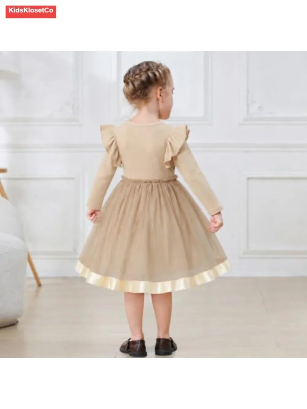 Toddler Girls Long Sleeve Knit Tutu Dress with Ribbon Hem